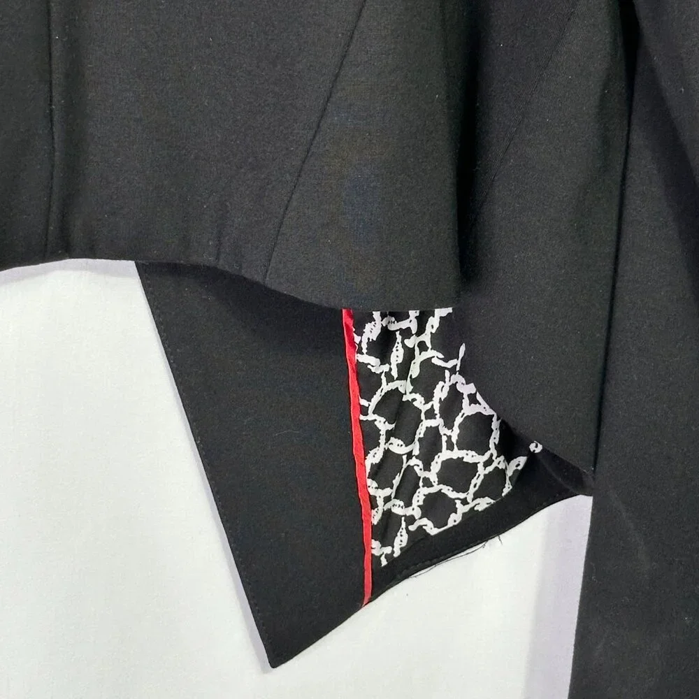 Black Cropped Open Front Blazer Pattern Lining Officecore Quiet Luxury 80's - Picture 3 of 7